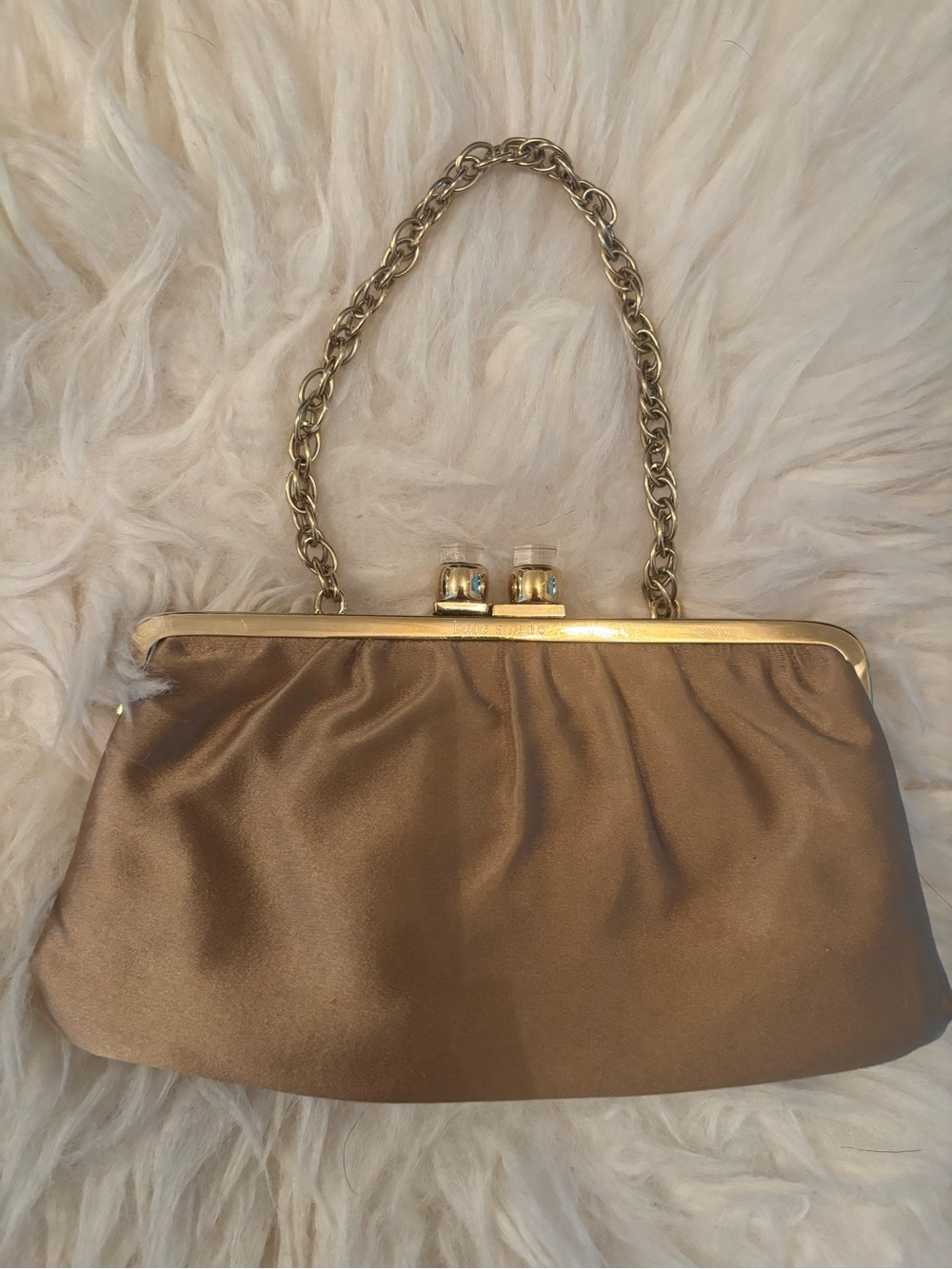 Gold Satin Frame Clutch with Chain Handle Kate Spade